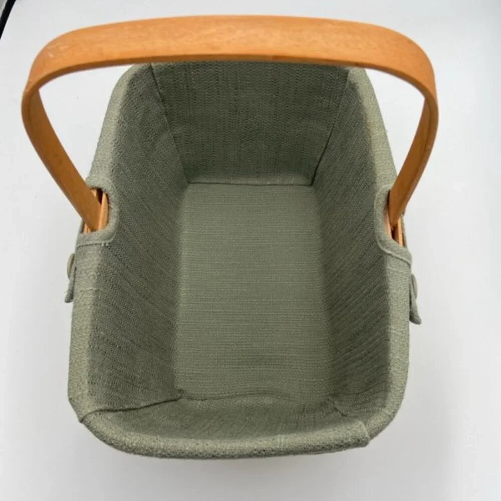 Longaberger Basket Rectangle 2002 Green Fabric & Plastic Liners Handmade USA